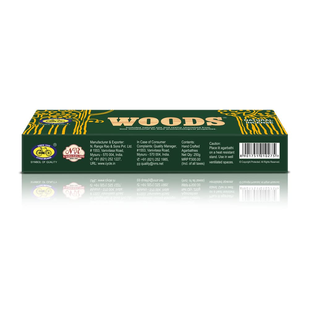 Cycle Pure Woods Natural Incense Sticks, 9 Inch, Pack of 1 (70gm Agarbatti Sticks) | Lasts Upto 60 Mins per Stick | Woody, Sandal, Resin, Cedar, Masala, Amber, Natural Fragrance for Puja, Meditation