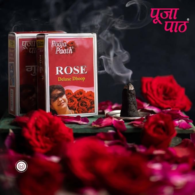 Pooja Paath Wet Dhoop Rose Fragrance for Puja, Home & Office, Meditation & Festive Fresh Vibes - Pack of 12