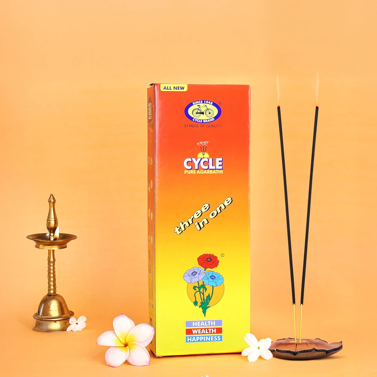 Cycle Pure Three in One Agarbatti Premium Scented Incense Sticks for Health, Wealth & Happiness 250 GM