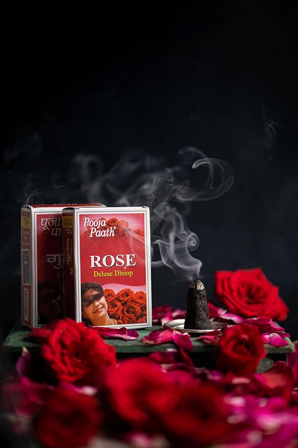 Pooja Paath Wet Dhoop Rose Fragrance for Puja, Home & Office, Meditation & Festive Fresh Vibes - Pack of 12