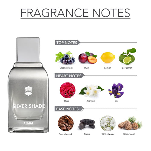 Ajmal Silver Shade Perfume for Men | 100ml Eau De Parfum for Man | Perfume for Man with Citrus, Fruity & Floral Notes | Woody Fragrance with Musk, Sandalwood & Cedarwood | Versatile Cologne for Men