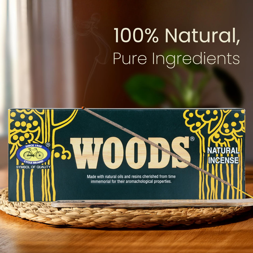 Cycle Pure Woods Natural Incense Sticks, 9 Inch, Pack of 1 (70gm Agarbatti Sticks) | Lasts Upto 60 Mins per Stick | Woody, Sandal, Resin, Cedar, Masala, Amber, Natural Fragrance for Puja, Meditation