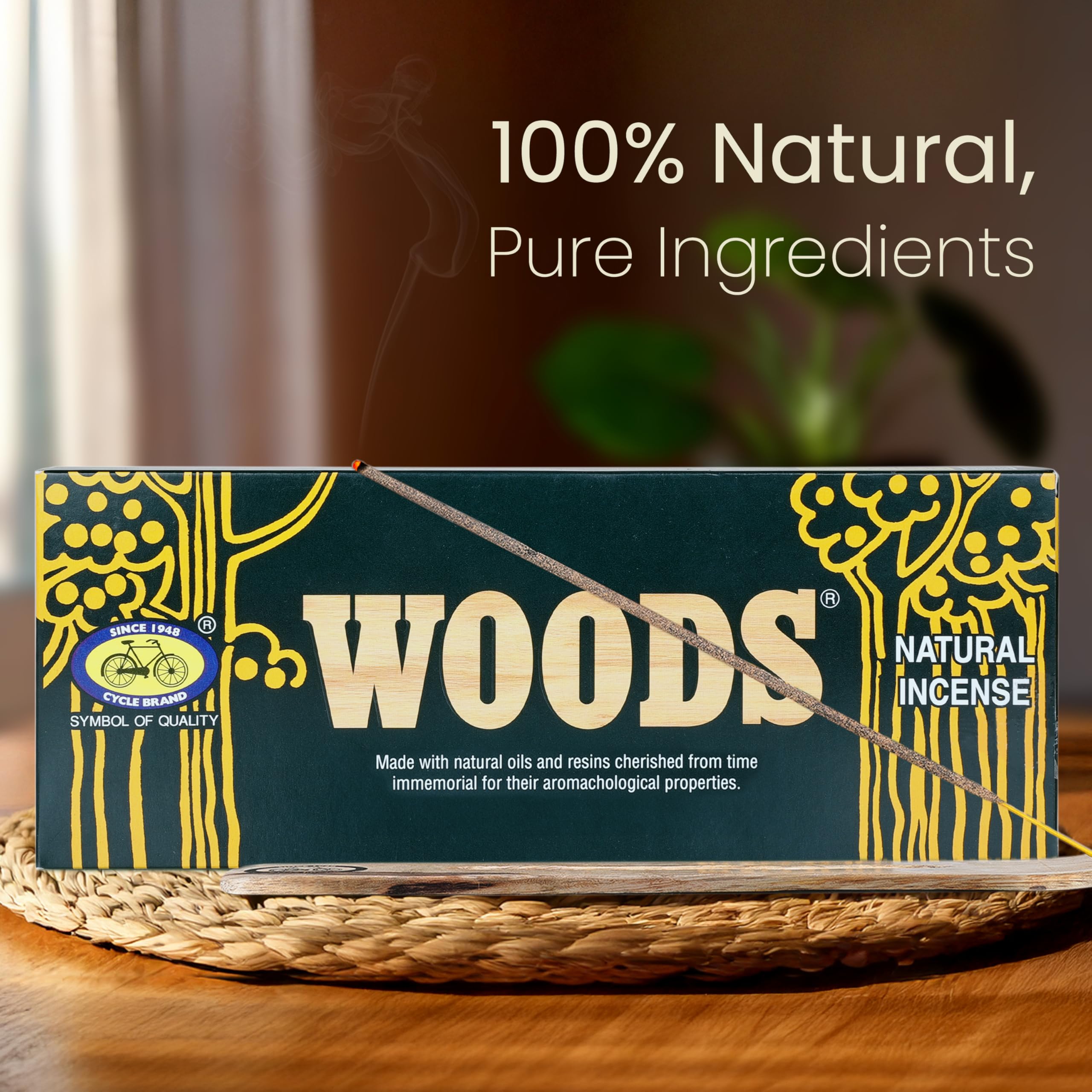 Cycle Pure Woods Natural Incense Sticks, 9 Inch, Pack of 1 (70gm Agarbatti Sticks) | Lasts Upto 60 Mins per Stick | Woody, Sandal, Resin, Cedar, Masala, Amber, Natural Fragrance for Puja, Meditation