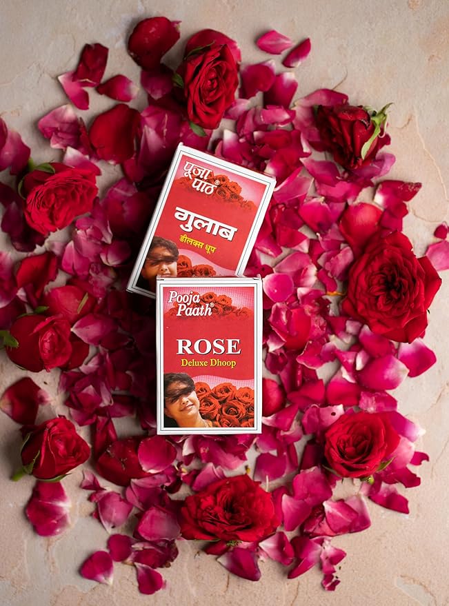 Pooja Paath Wet Dhoop Rose Fragrance for Puja, Home & Office, Meditation & Festive Fresh Vibes - Pack of 12