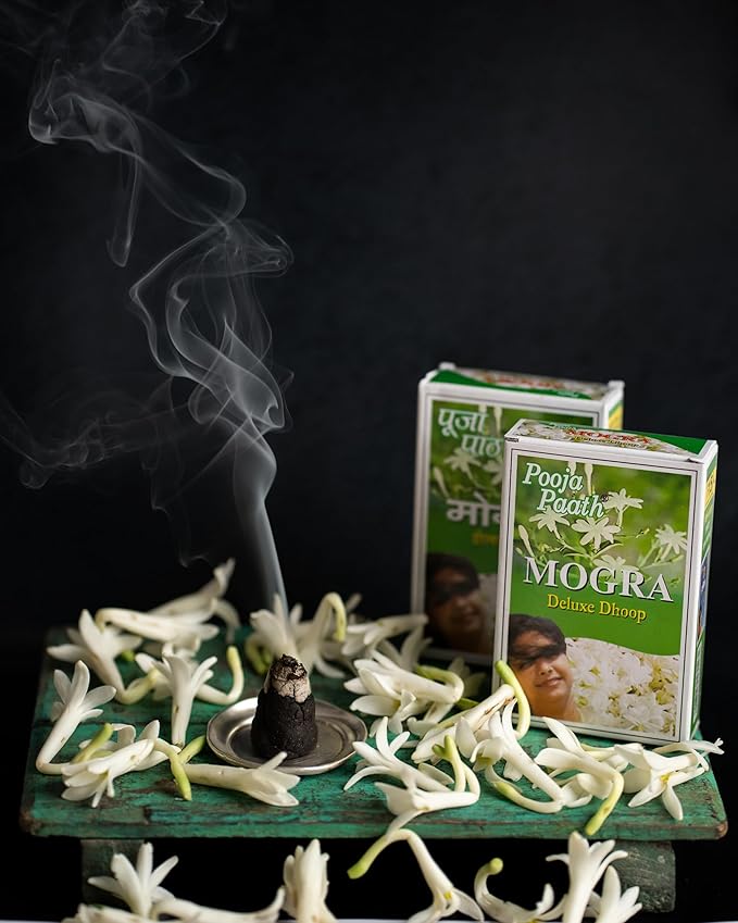 Pooja Paath Wet Dhoop Mogra Fragrance for Puja, Home & Office, Meditation & Festive Fresh Vibes - Pack of 12