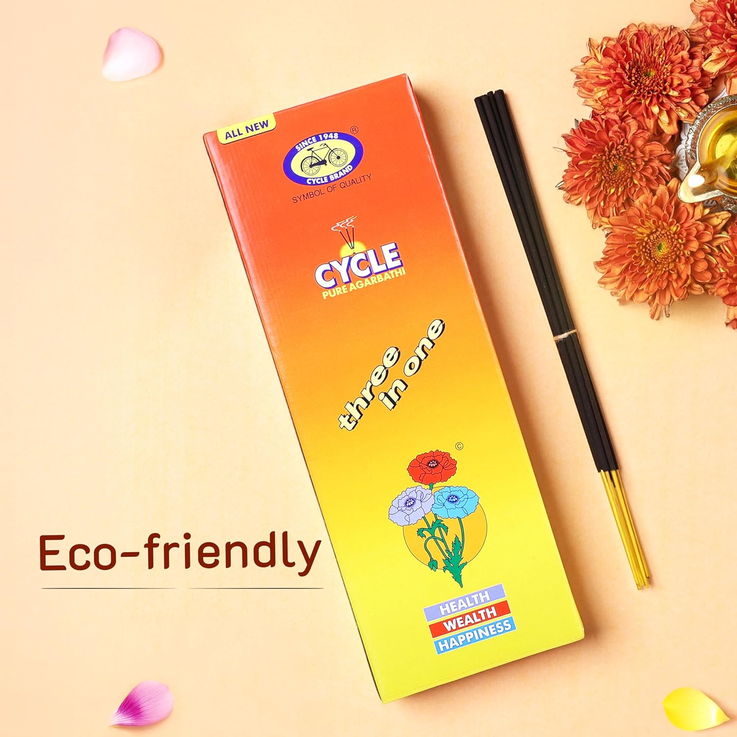 Cycle Pure Three in One Agarbatti Premium Scented Incense Sticks for Health, Wealth & Happiness 250 GM