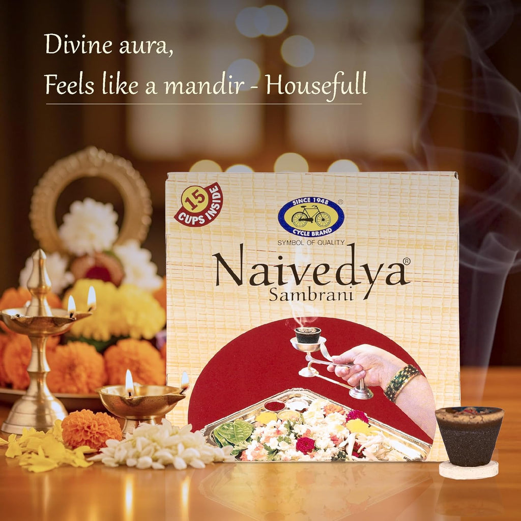 Cycle Pure Naivedya Sambrani Dhoop Cups for Pooja (45 pcs) | Havan Cups for Pooja, Home & Festivals | Natural Guggal Dhoop Original | Dhoop Cones | Pack of 3