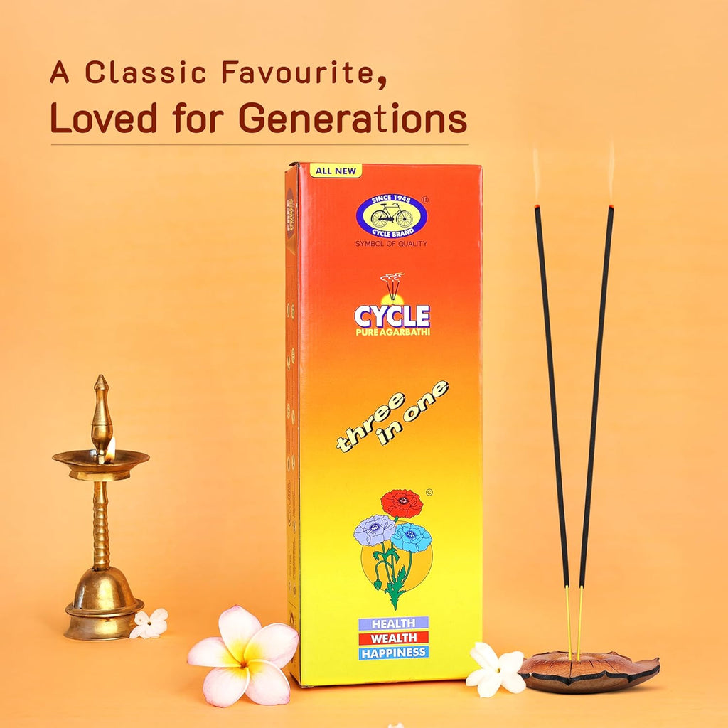 Cycle Pure Three in One Agarbatti Premium Scented Incense Sticks for Health, Wealth & Happiness 250 GM