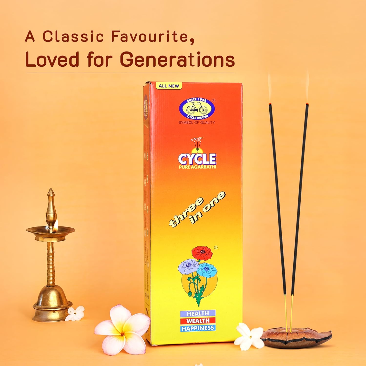 Cycle Pure Three in One Agarbatti Premium Scented Incense Sticks for Health, Wealth & Happiness 250 GM